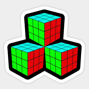 Three Rubik Cubes in a Triangle - Green, Light Blue and Red Sticker